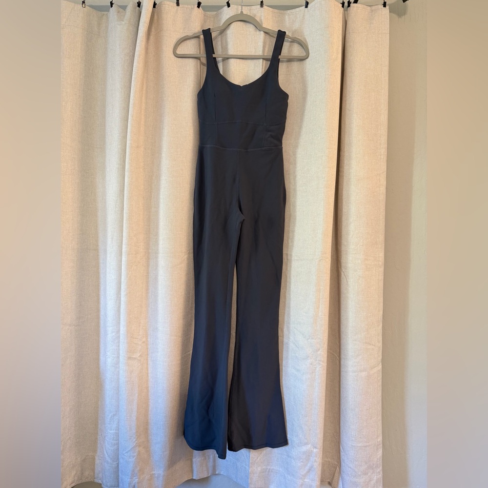 Wilo The Label Athleisure Yoga Workout Ribbed Flare One Piece Jumpsuit